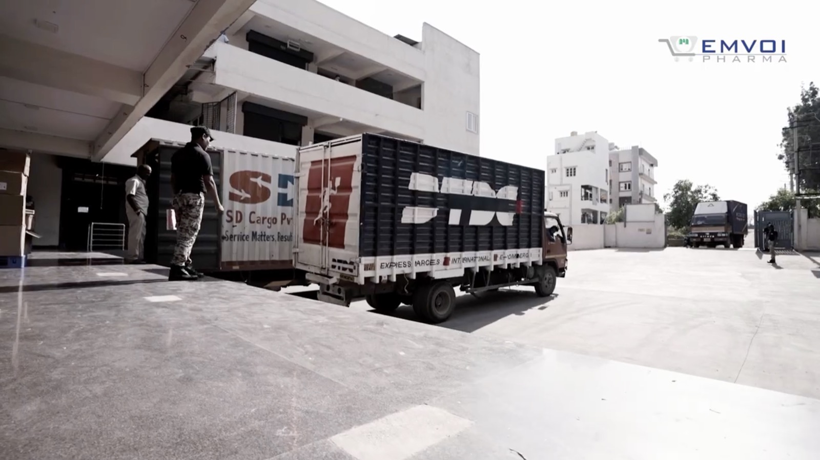 Trucks at the Emvoi Pharma dispatch facility